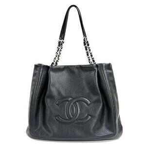 Chanel Chain Tote Bag Black Caviar Grained Calfskin Silver